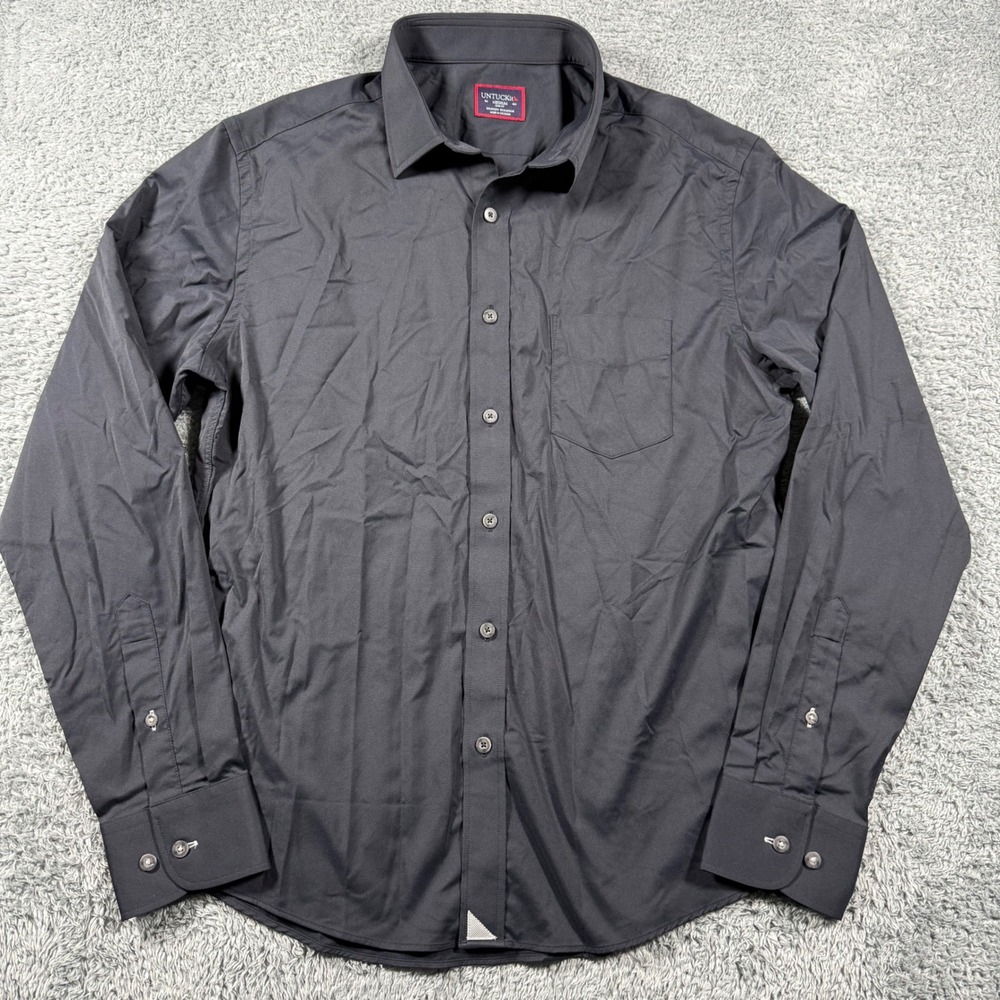 UNTUCKit Button Shirt Performance Mens M Black Slim Fit Long Sleeve Nylon Stretc
